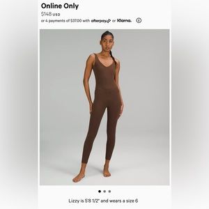 NWOT, Lululemon Align Ribbed Bodysuit 25”, Brown size 6